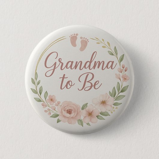 Modern Floral Pastel Grandma to Be Button (Voorkant)