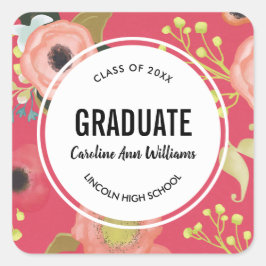 Modern Floral Pattern Afstuderen Vierkante Sticker