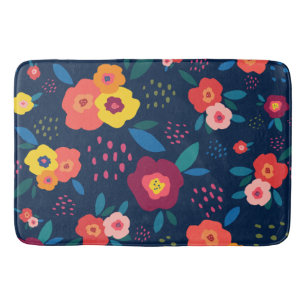 Modern Floral Pattern Blue Coral Yellow Botanical Badmat