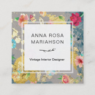 *~*  modern Floral Pattern Gold Glitter Vierkante Visitekaartje