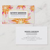 MODERN FLORAL PATTERN gouden logo bloem sinaasappe Visitekaartje (Voorkant / Achterkant)