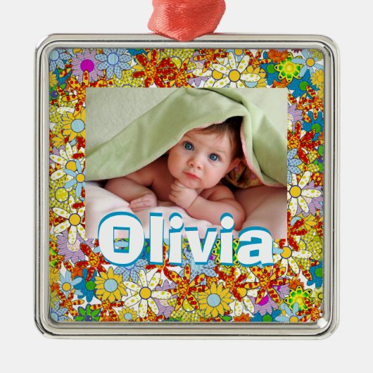 Modern Floral Pattern Heldere kleuren Metalen Ornament (Voorkant)