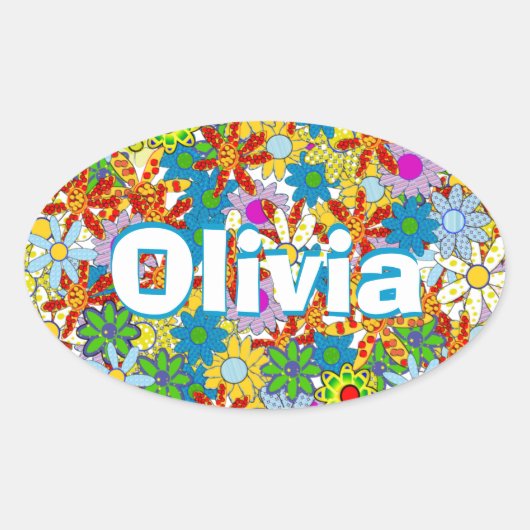 Modern Floral Pattern Heldere kleuren Ovale Sticker (Voorkant)