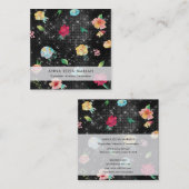 *~* Modern  Floral Pattern Silver Glitter Vierkante Visitekaartje (Voorkant / Achterkant)