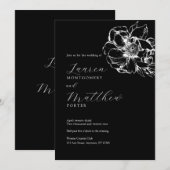 Modern Floral Peony Black and White Wedding Kaart (Voorkant / Achterkant)