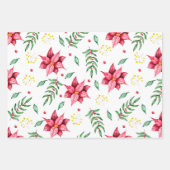 Modern Floral Poinsettia Waterverf Kerst Inpakpapier Vel (Voorkant)