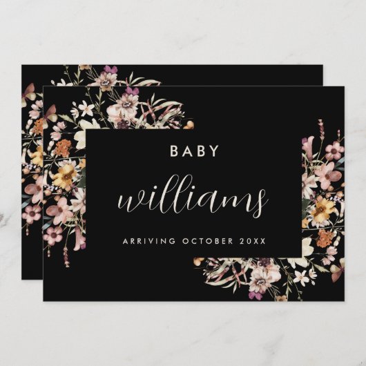 Modern Floral Pregnancy Aankondiging Kaart (Voorkant / Achterkant)