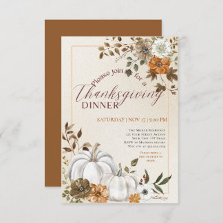 Modern Floral Pumpkin Thanksgiving Diner Kaart