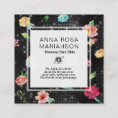 ** Modern Floral Roos Pattern Silver Glitter Vierkante Visitekaartje (Achterkant)