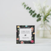 ** Modern Floral Roos Pattern Silver Glitter Vierkante Visitekaartje (Staand voorkant)