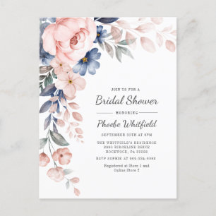 Modern Floral Roze Blauw Vrijgezellenfeest Uitnodiging Briefkaart