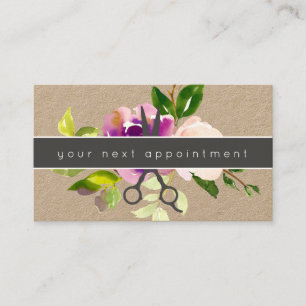 Modern Floral Salon Scissors Logo Benoeming Visitekaartje