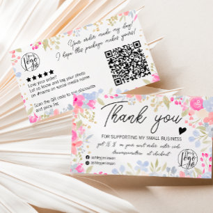 Modern floral script order logo dank u qr visitekaartje