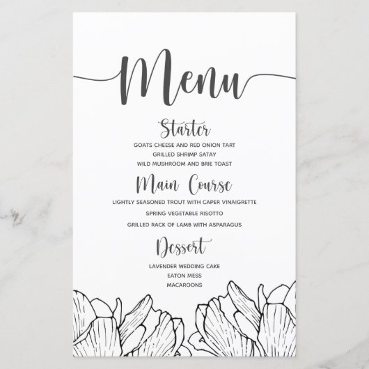 Modern Floral Simple Wedding Menu (Voorkant)