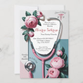 Modern Floral Stethoscope Afstuderen uitnodiging (Voorkant)