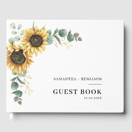 Modern Floral Sunflower Greenery Wedding Gastenboek (Voorkant)