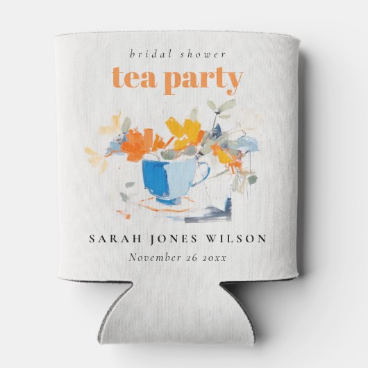 Modern Floral Tea Cup Vrijgezellenfeest Tea Party Blikjeskoeler (Achterkant)