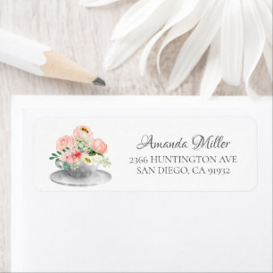 Modern Floral Teacup Bridal Return Address Label
