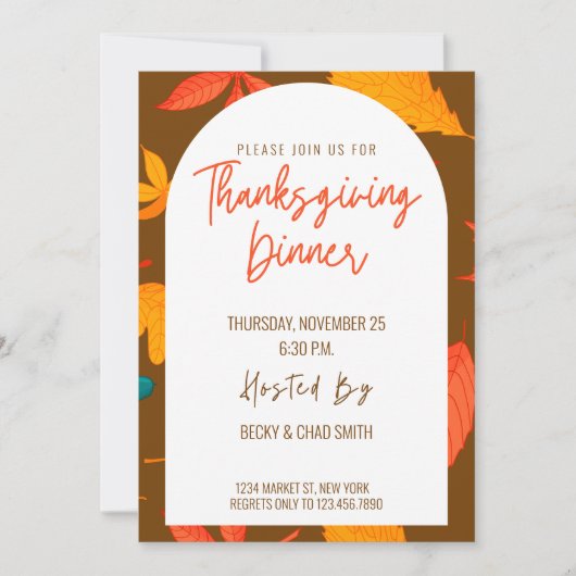 Modern Floral Thanksgiving Dinner Invitation Kaart (Voorkant)