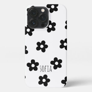 Modern Floral Trendy Black en white  Spring iPhone 13 Pro Hoesje
