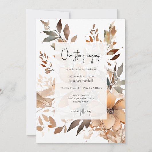 Modern Floral Two Sided Wedding Invitation (Devant)