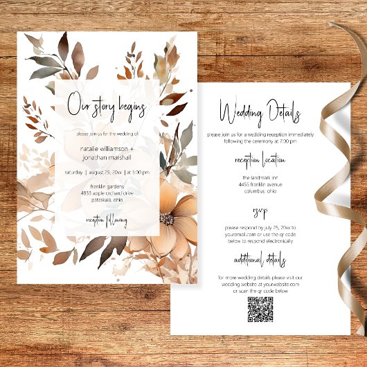 Modern Floral Two Sided Wedding Invitation