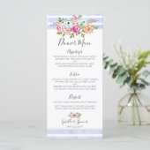 Modern Floral Waterverf Navy Stripe Diner Menu (Staand voorkant)