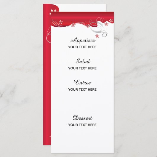 Modern Floral Wedding | Deep Red en Silver Menu (Voorkant / Achterkant)
