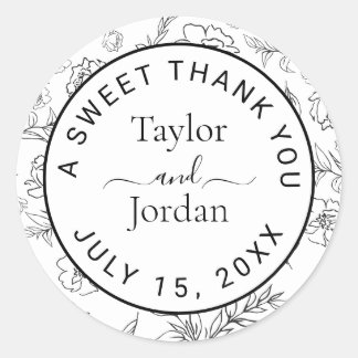 Modern Floral Wedding Favor Minimalist  Ronde Sticker