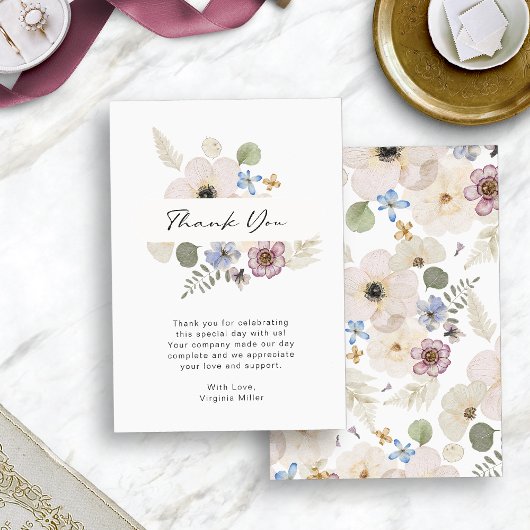 Modern Floral Wedding Flat Harcard Bedankkaart