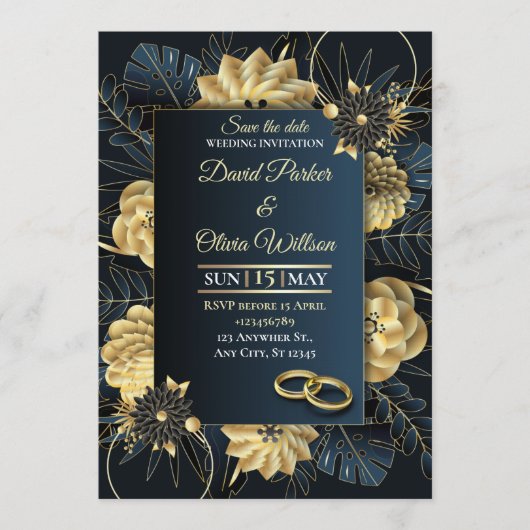 Modern Floral Wedding Invitation Custom card Kaart (Voorkant)