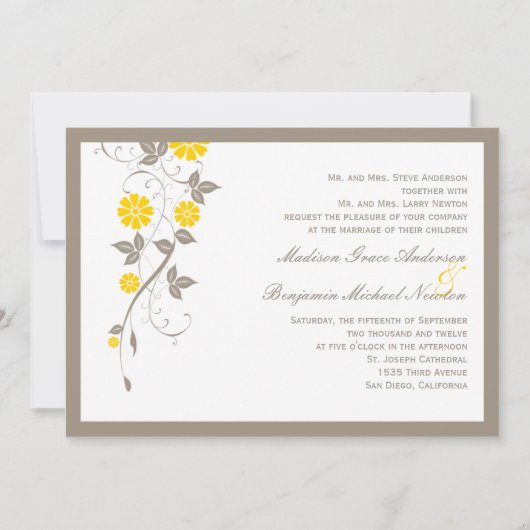Modern Floral Wedding Invitation - Mustard Kaart (Voorkant)