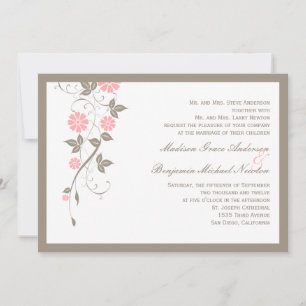 Modern Floral Wedding Invitation - Soft Pink Kaart