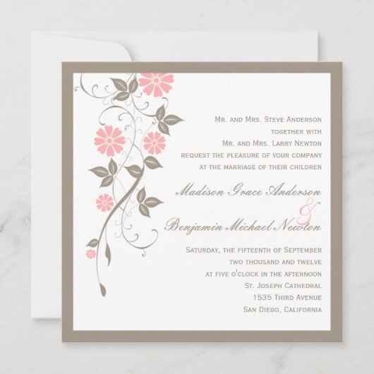 Modern Floral Wedding Invitation - Soft Pink Kaart (Voorkant)