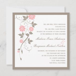 Modern Floral Wedding Invitation - Soft Pink Kaart