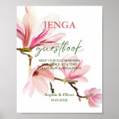 Modern Floral Wedding Jenga Gastenboek teken Poster (Voorkant)