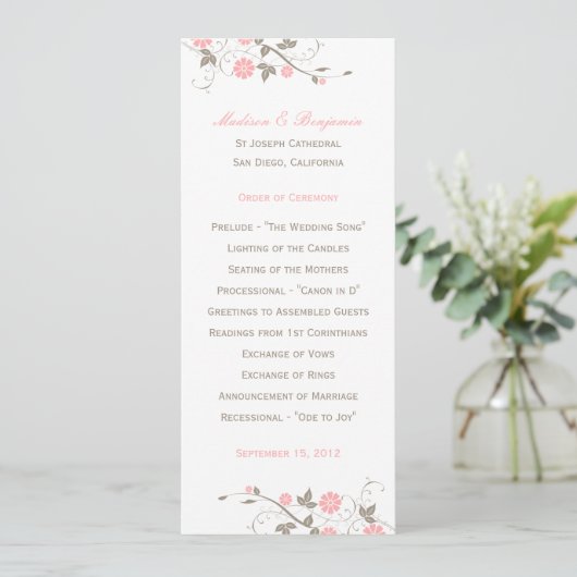 Modern Floral Wedding Programme - Soft Pink Programma (Staand voorkant)