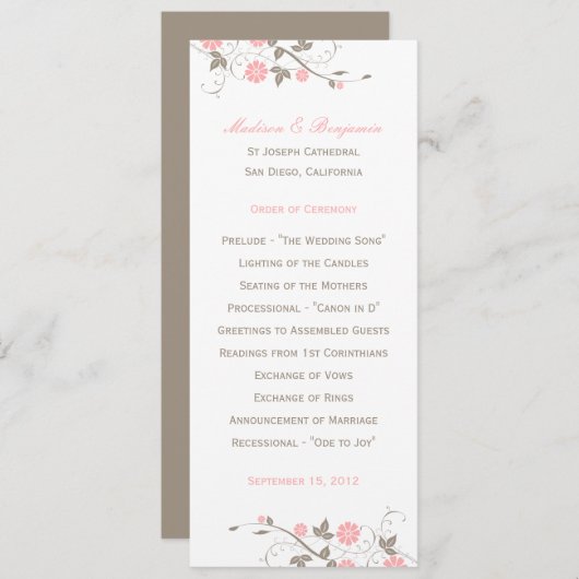 Modern Floral Wedding Programme - Soft Pink Programma (Voorkant / Achterkant)