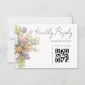 Modern Floral Wedding QR code  RSVP Kaartje (Voorkant)