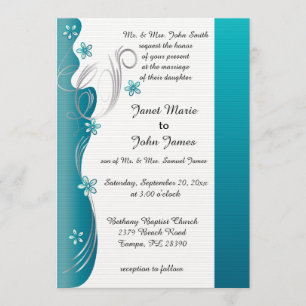 Modern Floral Wedding Turquoise en Silver Kaart