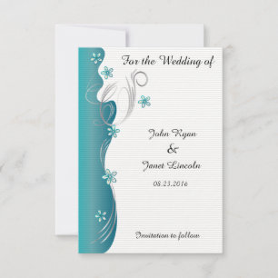Modern Floral Wedding   Turquoise en Silver Save The Date