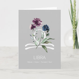 Modern Floral Weegschaal Zodiac Star Sign Verjaard Kaart