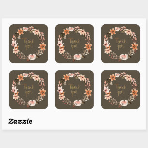 Modern Floral Wreath Greetings Vierkante Sticker