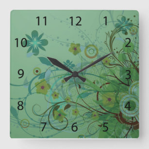Modern Floral Zee Green Vierkante Klok