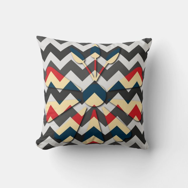 Modern Flower Chevron Zigzag Pattern Kussen (Voorkant)