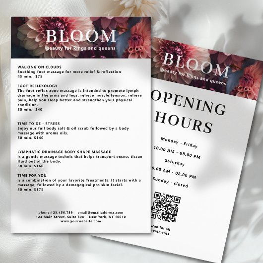 Modern Flower Salon Pricelist QR Code Flyer