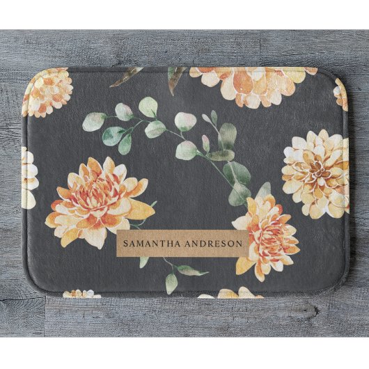 Modern Flowers Yellow & Kraft gepersonaliseerd Badmat