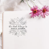 Modern Flowery Custom Name Library Book Rubberstempel