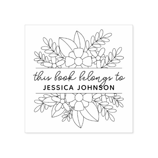 Modern Flowery Custom Name Library Book Rubberstempel (Afrduk)