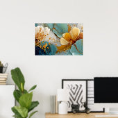 Modern Fluid Abstract Teal Gold Bubbles & Veins Poster (Thuiskantoor)
